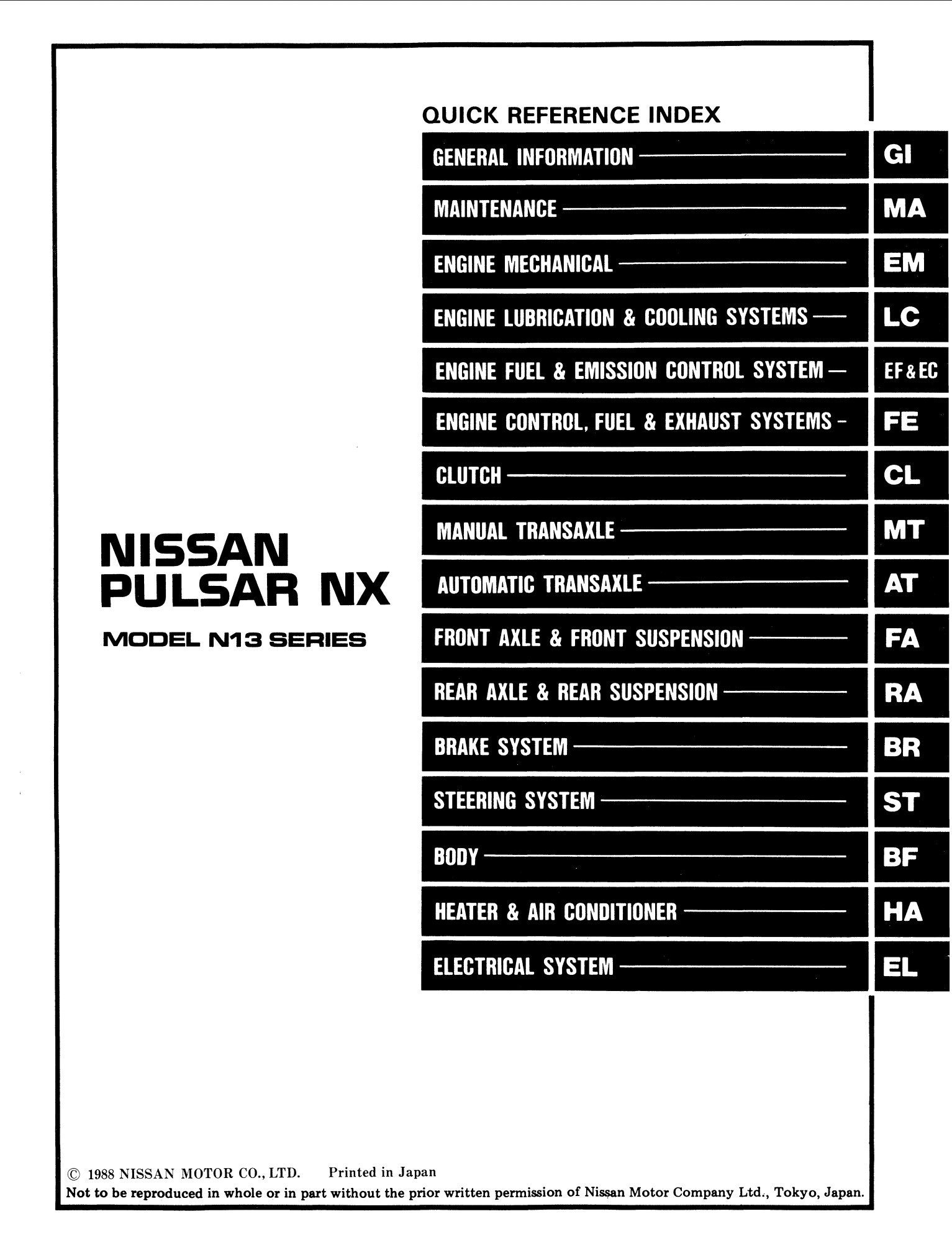 Nissan Pulsar N Service Manual Comprehensive Guide For Owners