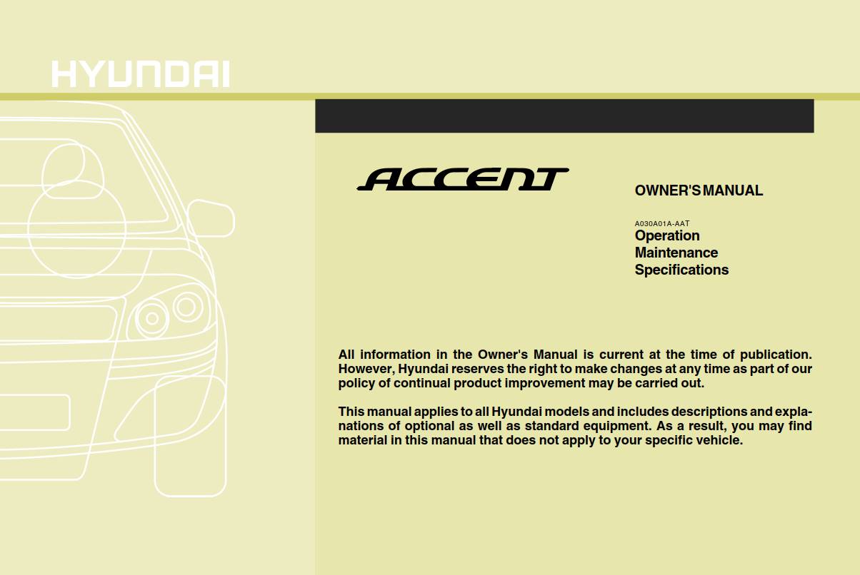 Hyundai Accent 2009 Owners Manual PDF For FREE