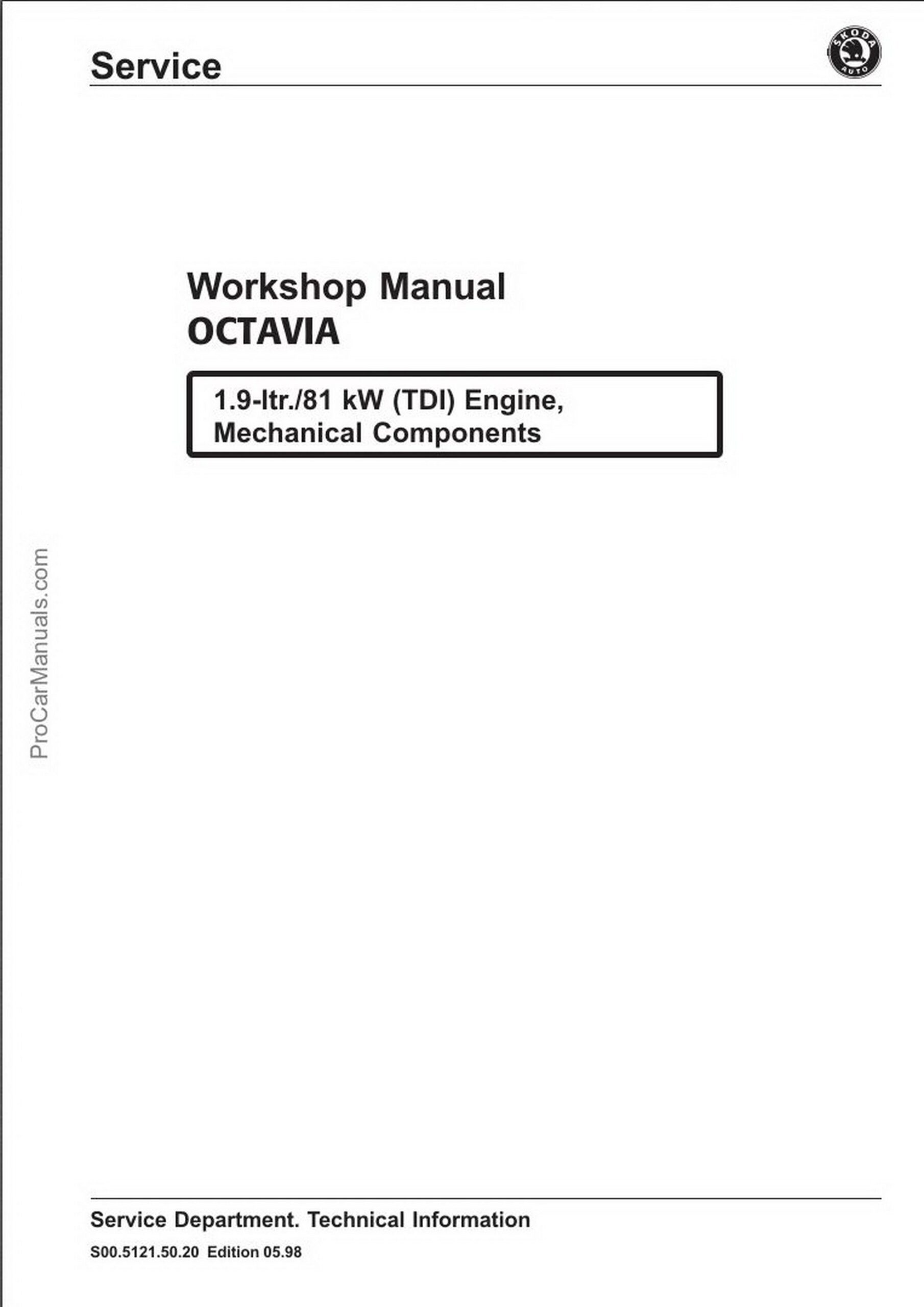 Skoda Octavia Workshop (S00.5121.50.20) 1.9-ltr.81 kW (TDI) Engine, Mechanical Components