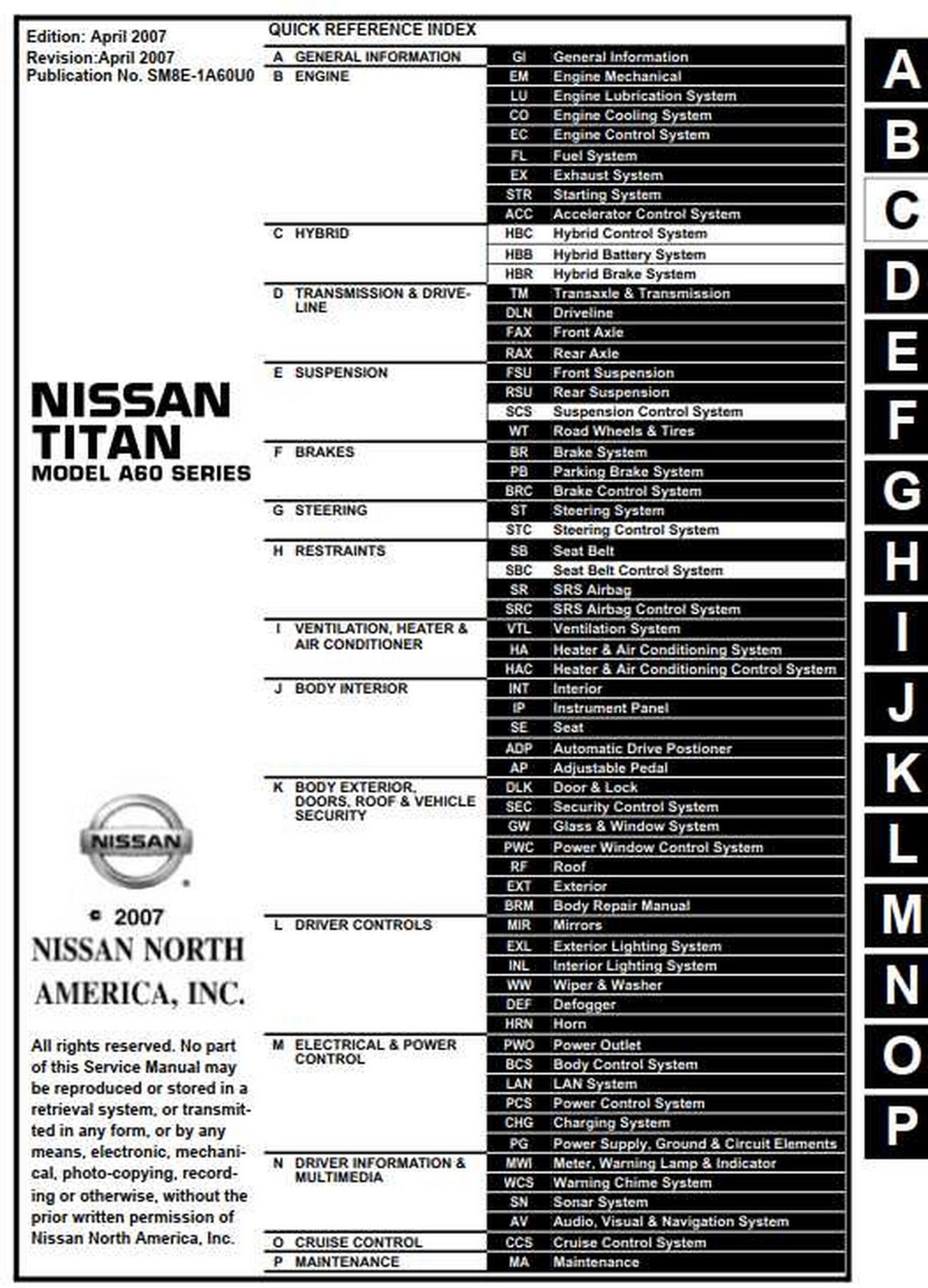NISSAN TITAN MODEL A60 SERIES 2008 SERVICE MANUAL