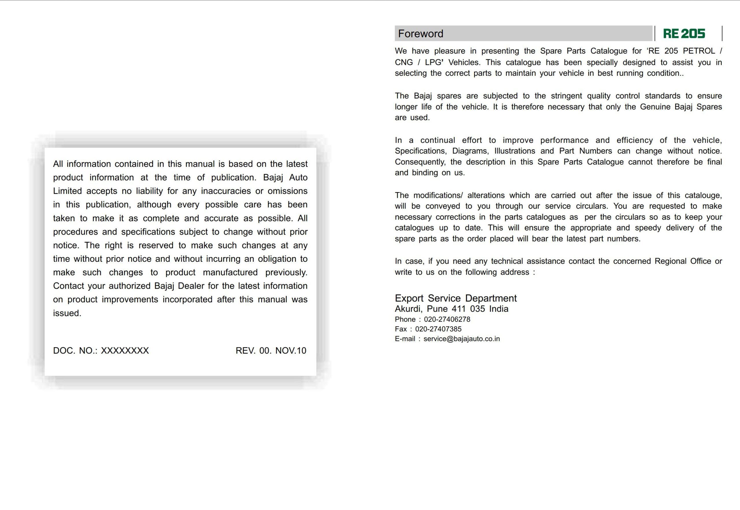 bajaj re 205 auto rickshaw 2011 service manual