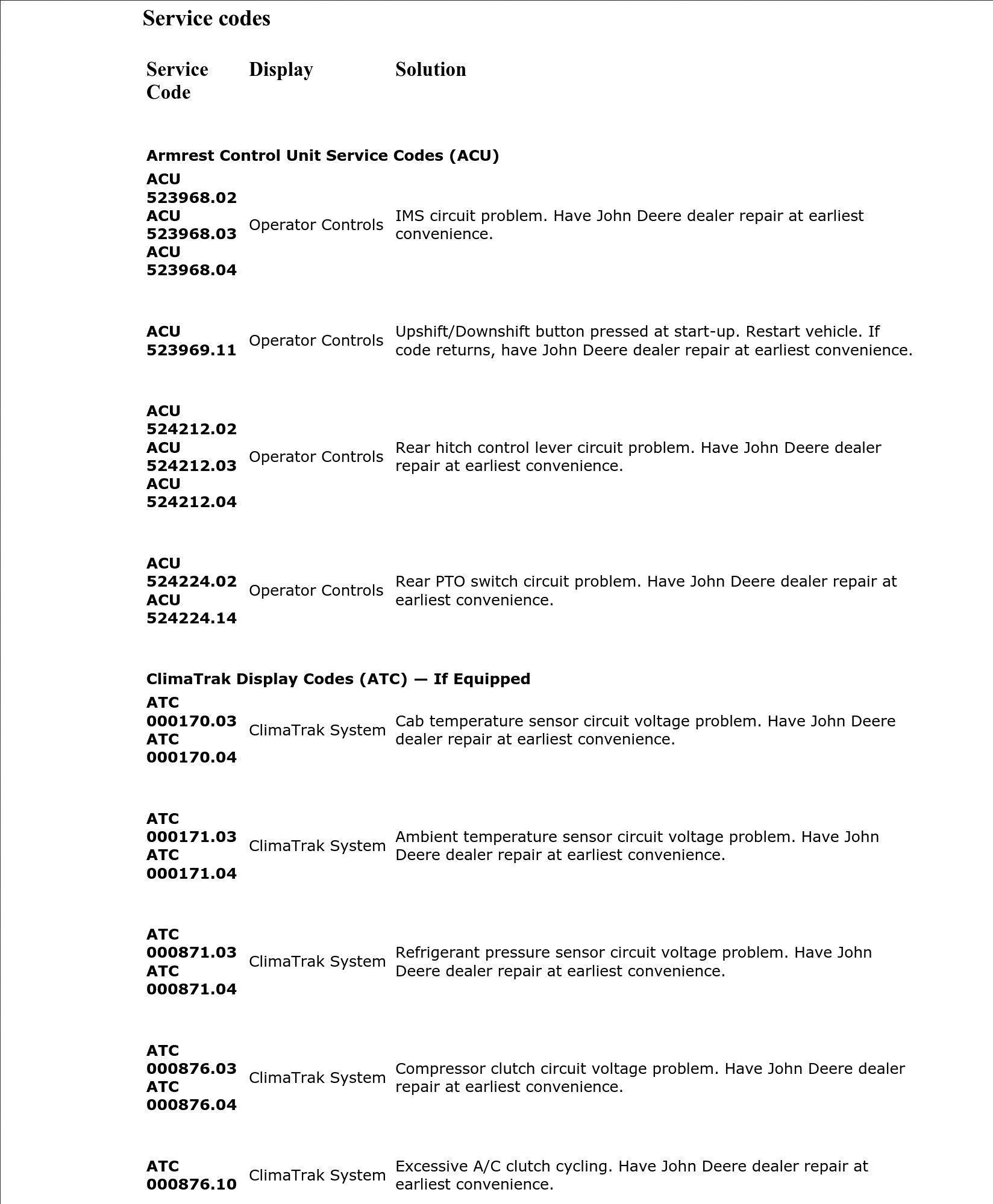 john deere service codes