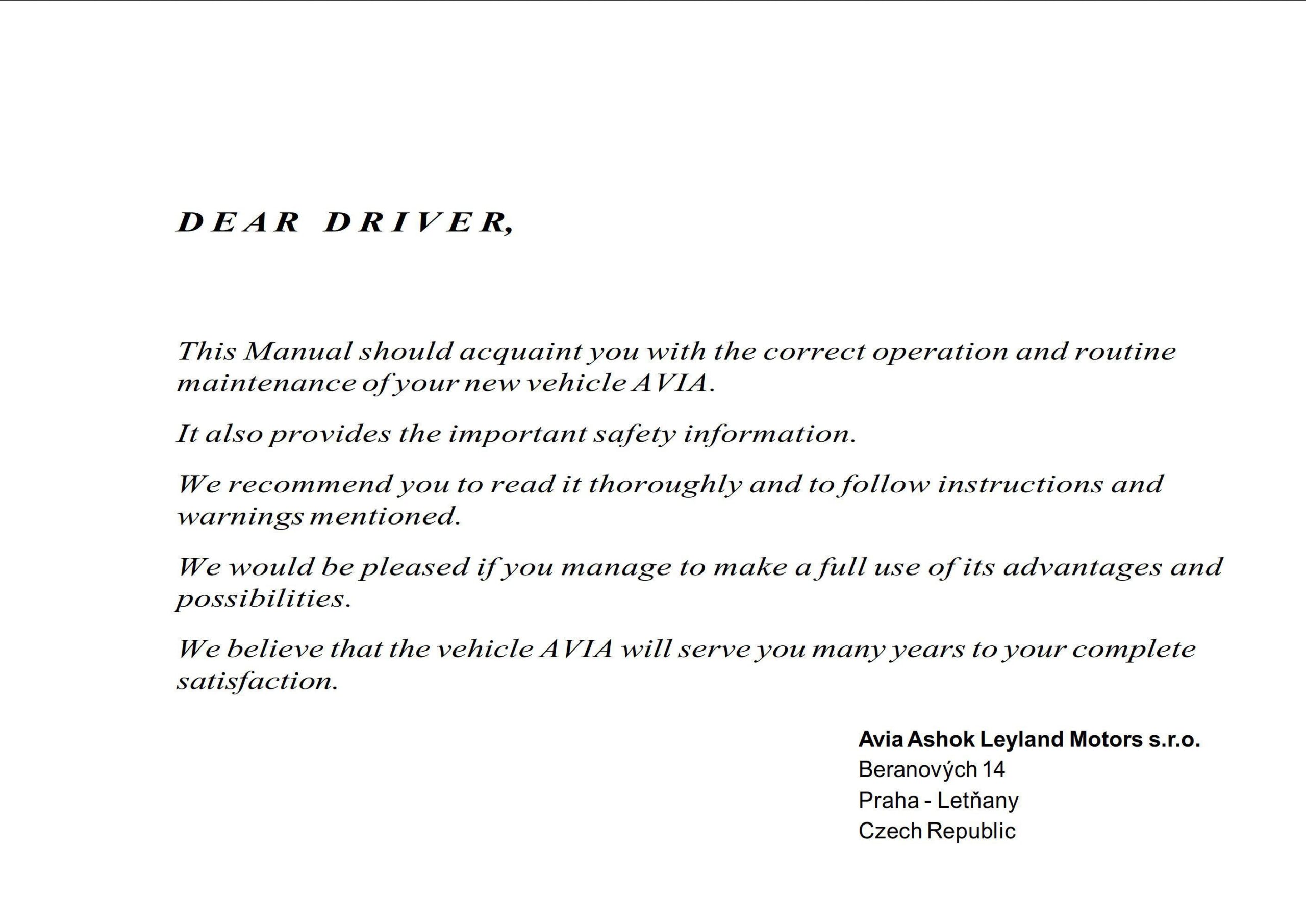 avia d120 e3 (since 2006) owner's manual