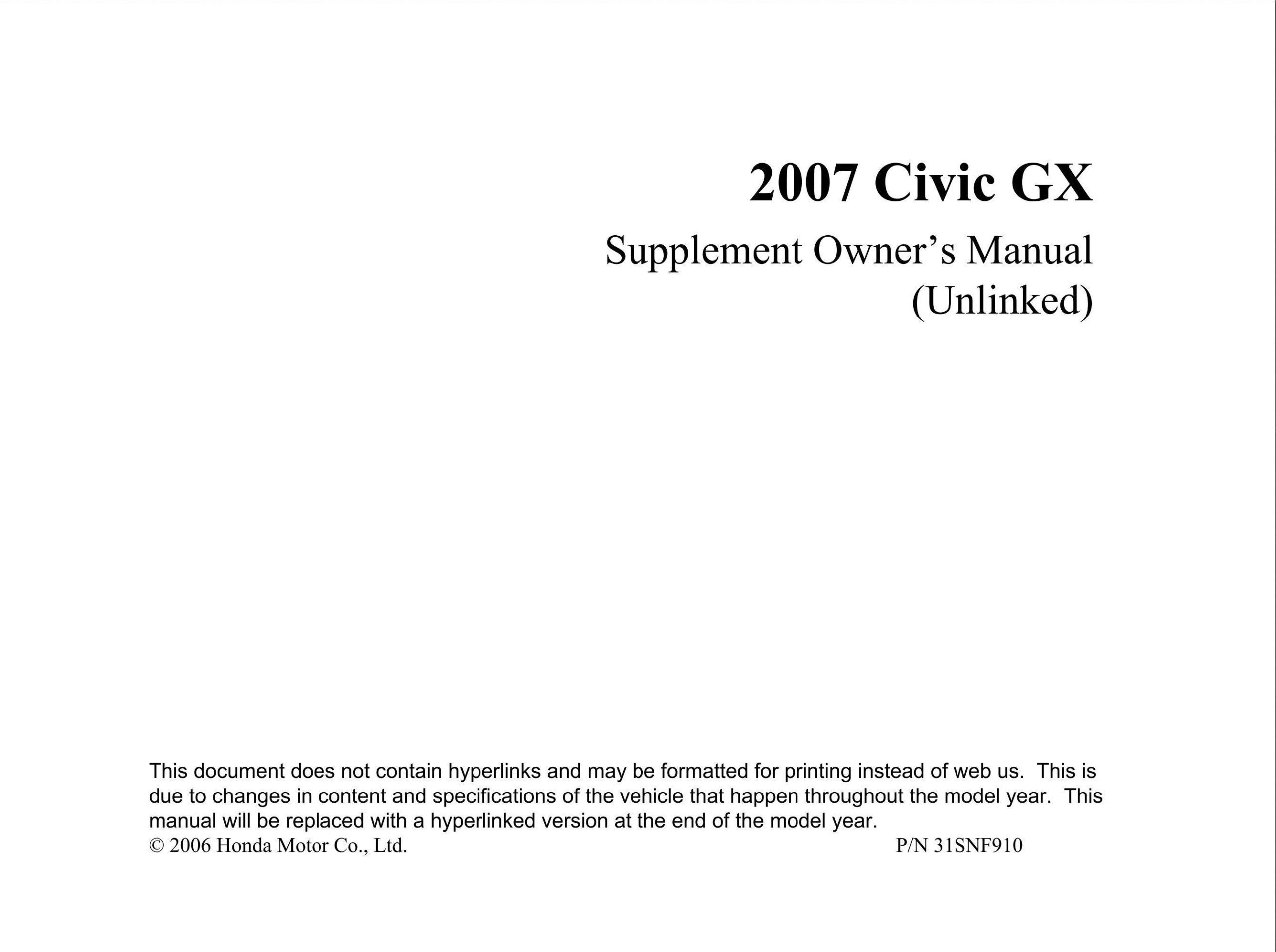honda civic gx 2007 owner's manual