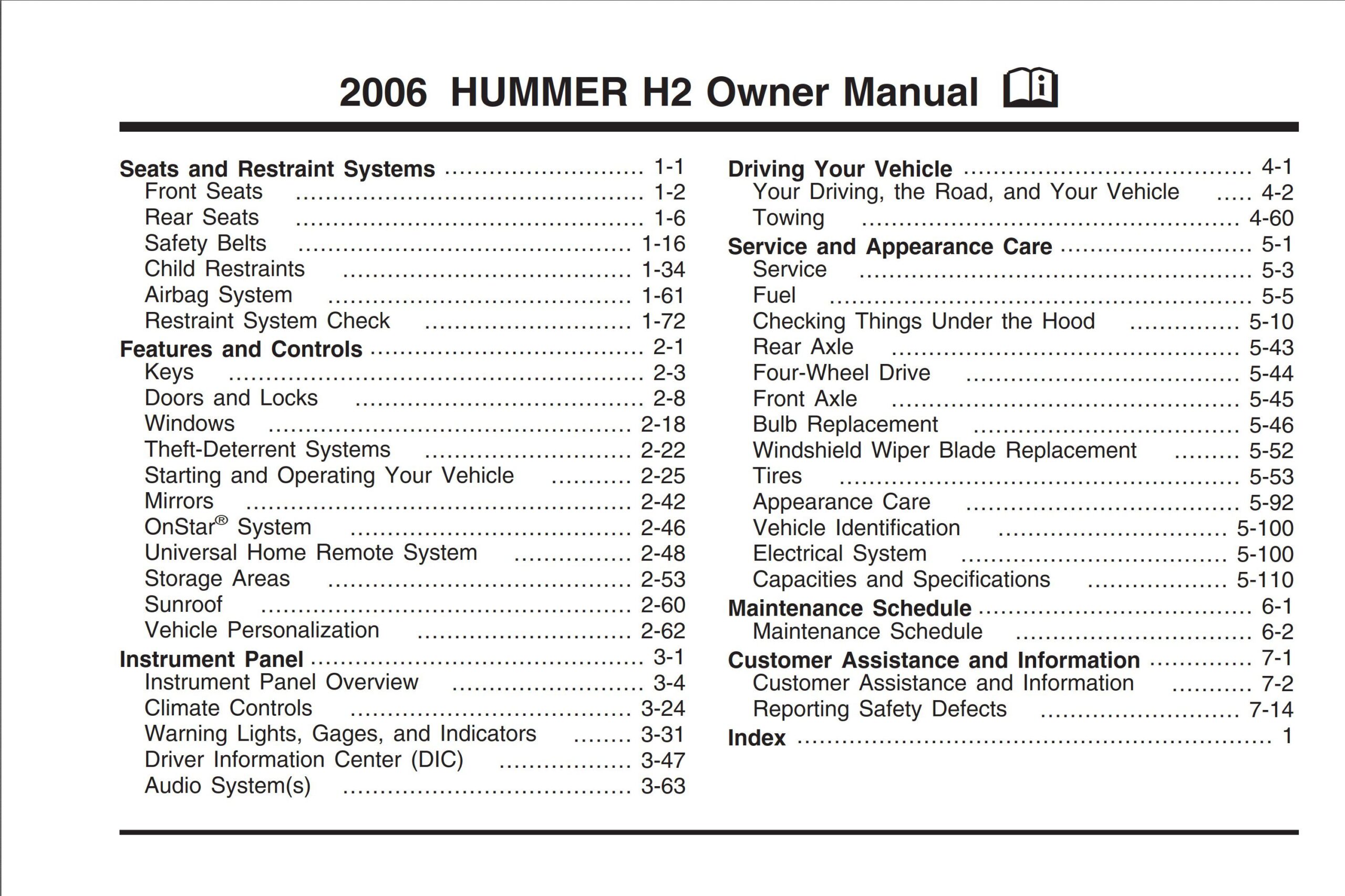 hummer h2 2006 owner’s manual