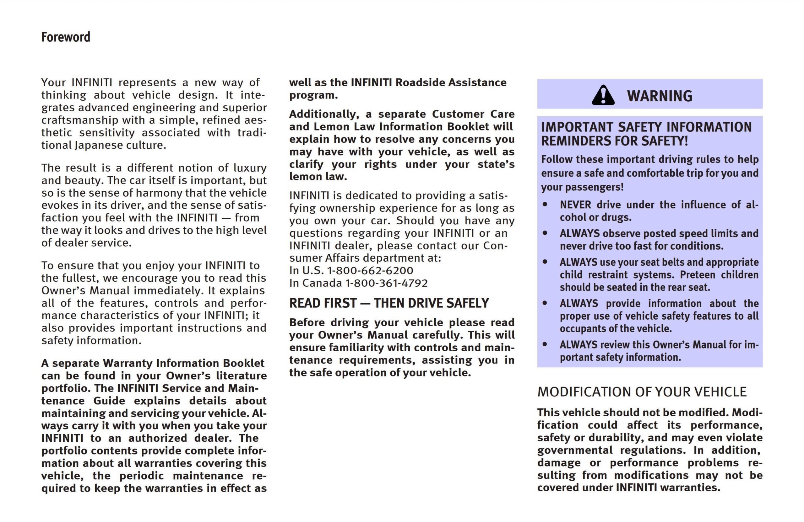 infiniti fx45 2006 owner's manual