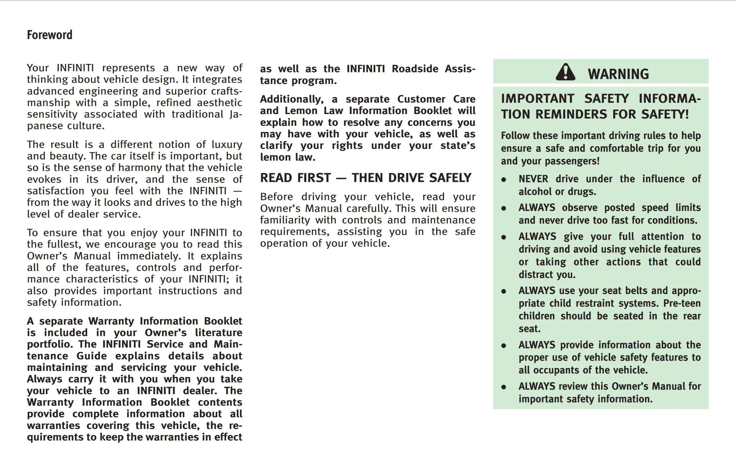 infiniti fx50 2009 owner's manual