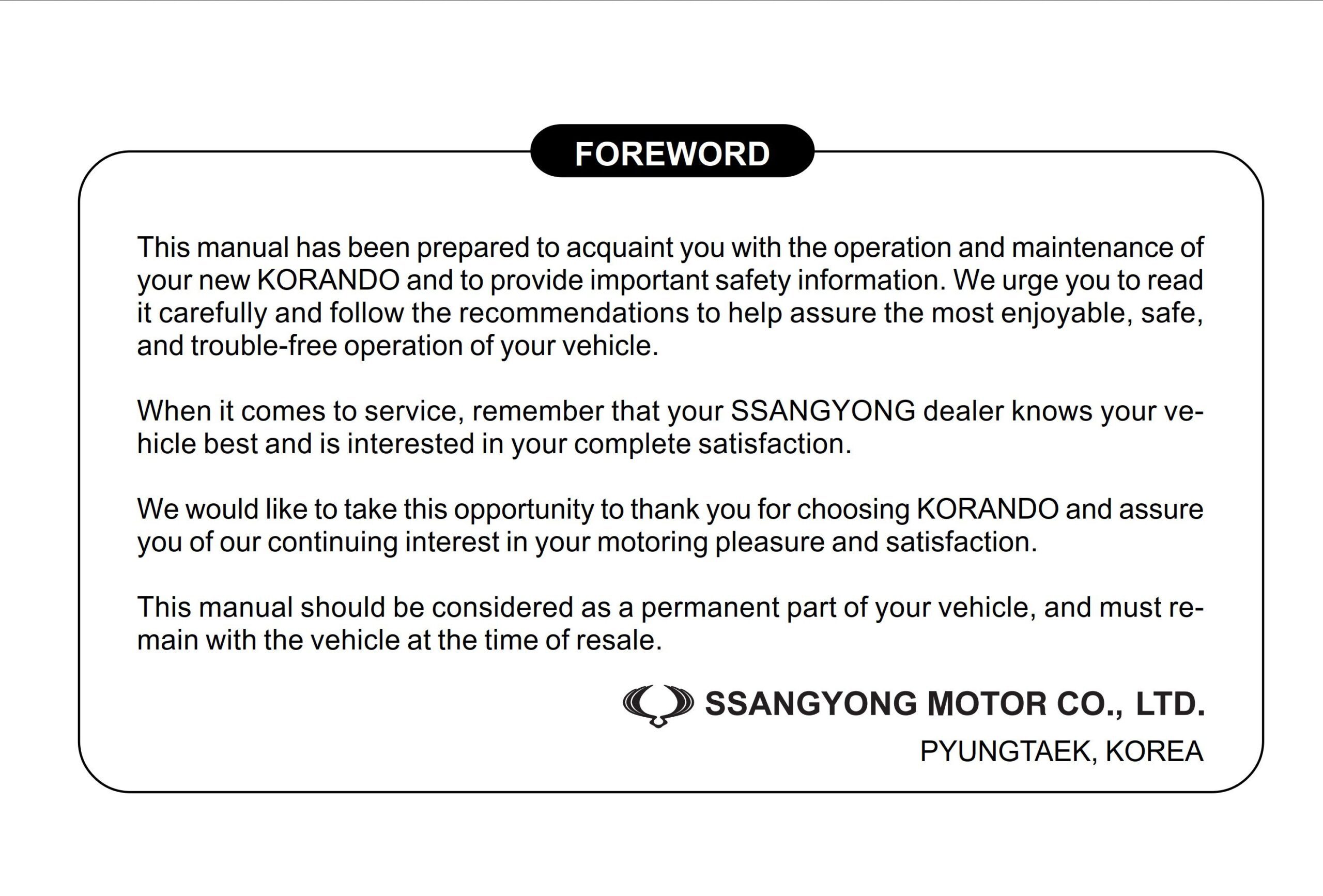 ssangyong korando owner manual