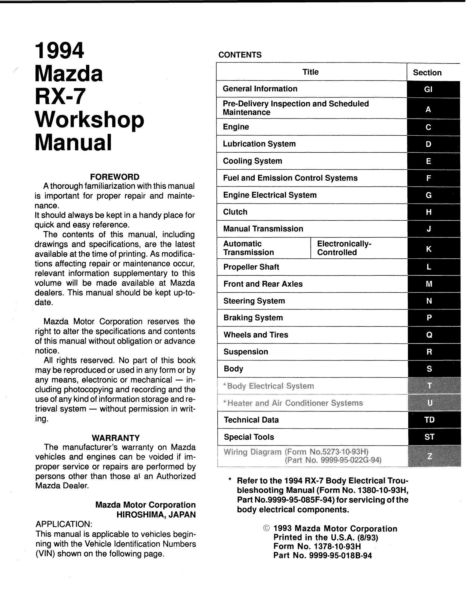 mazda rx 7 1994 service repair manual