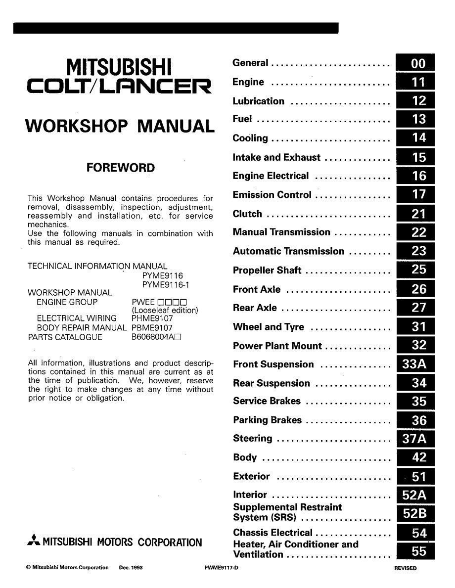 mitsubishi colt 1994 workshop manual