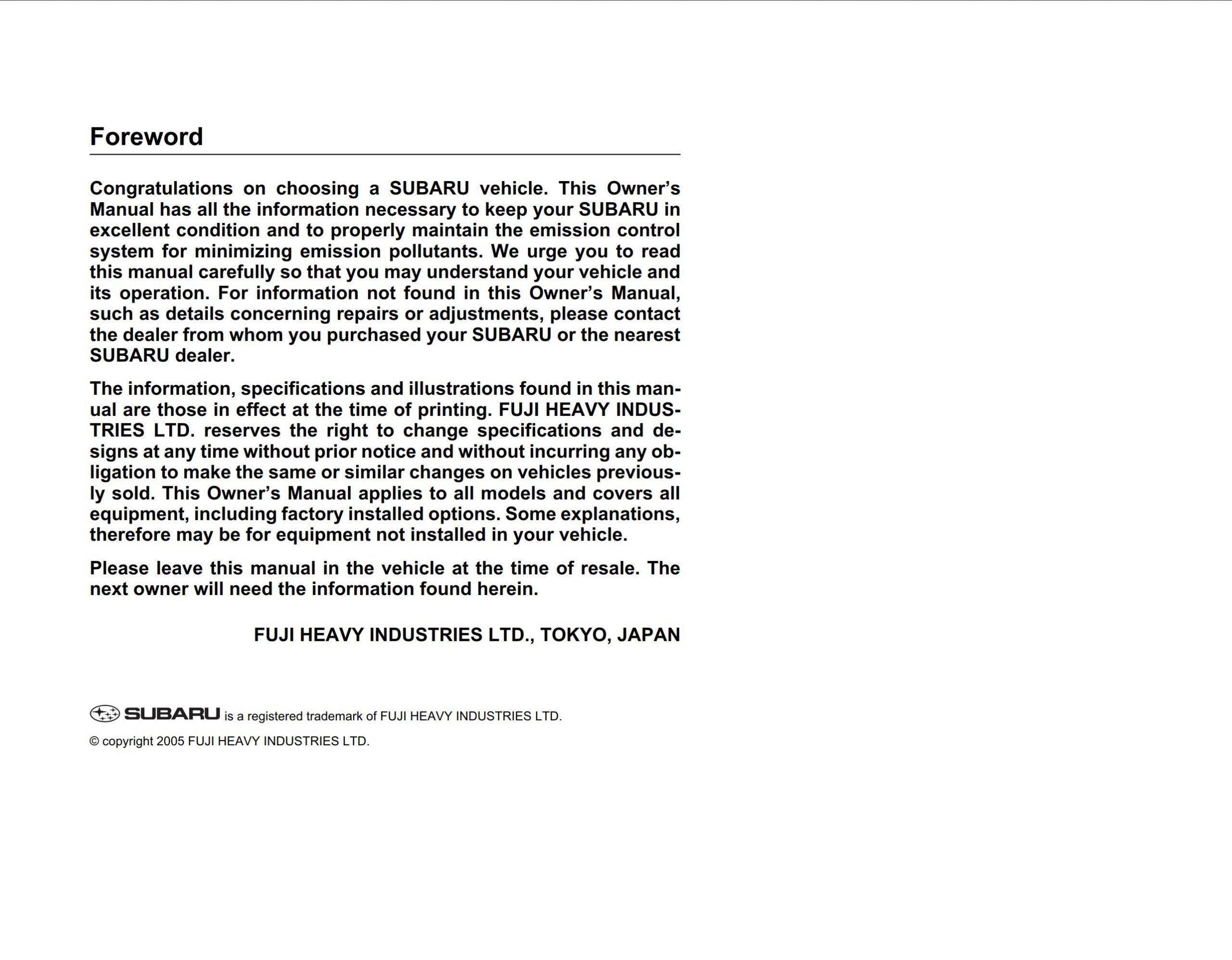 subaru tribeca 2006 workshop manual