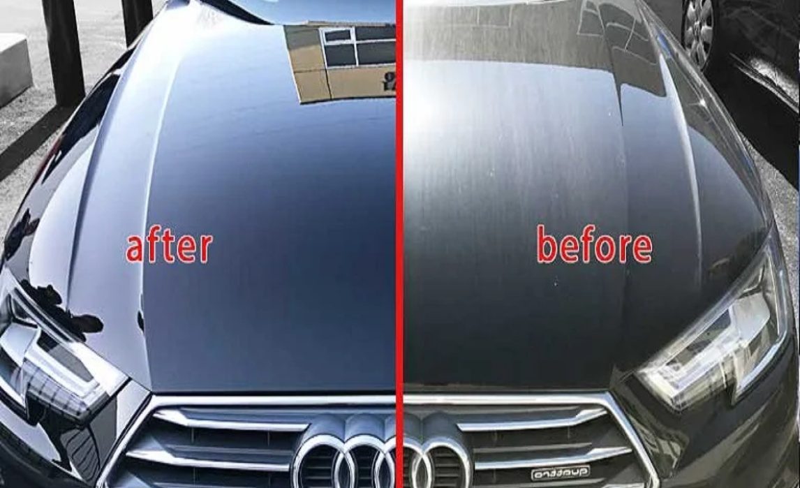 before after photos of ceramic coated vs. unprotected paint