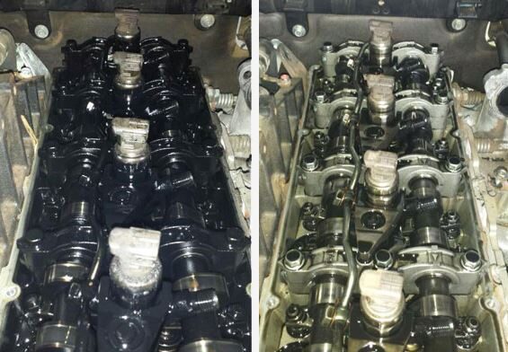 engine sludge vs. clean components