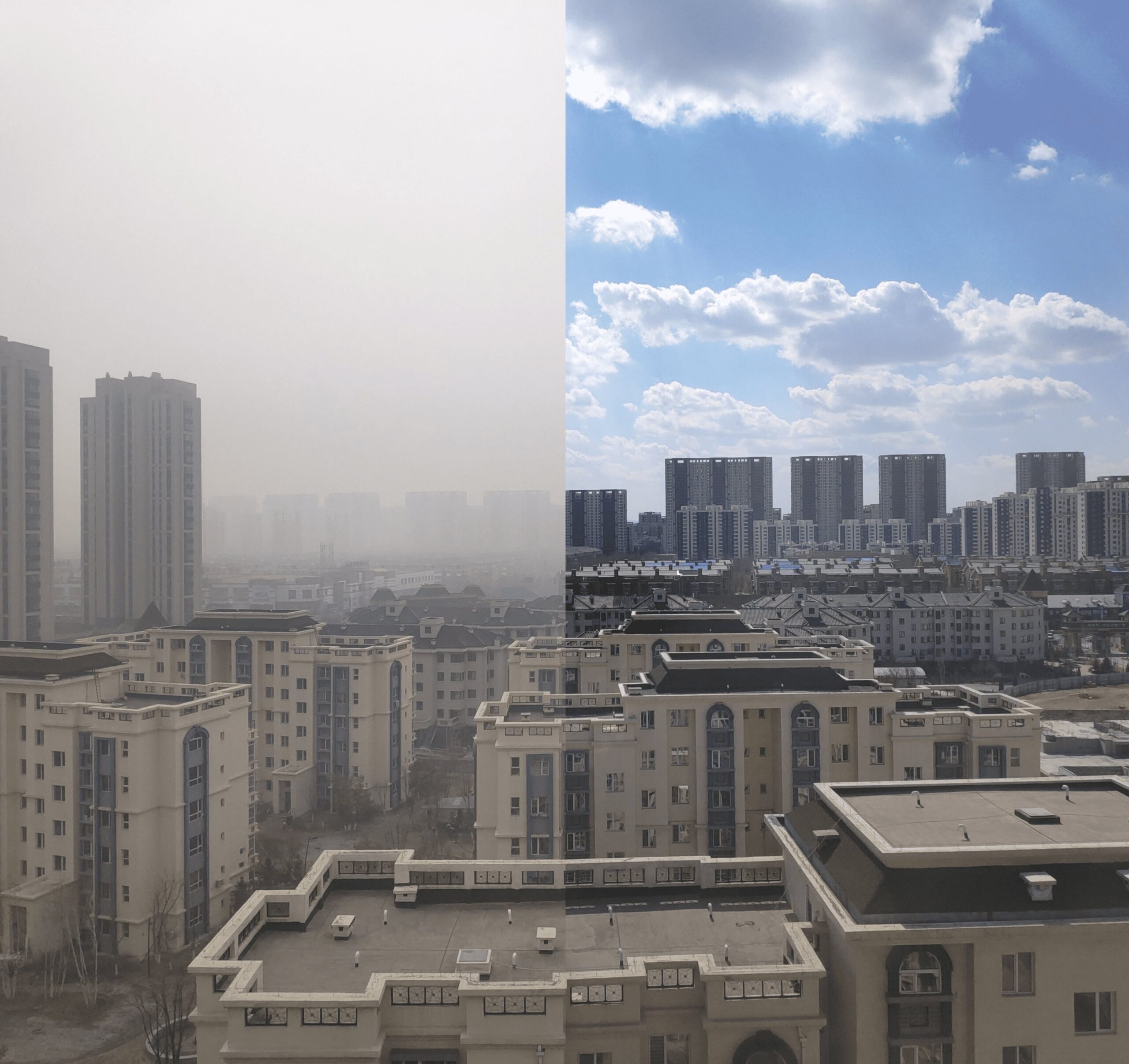 smog covered city vs. clean air