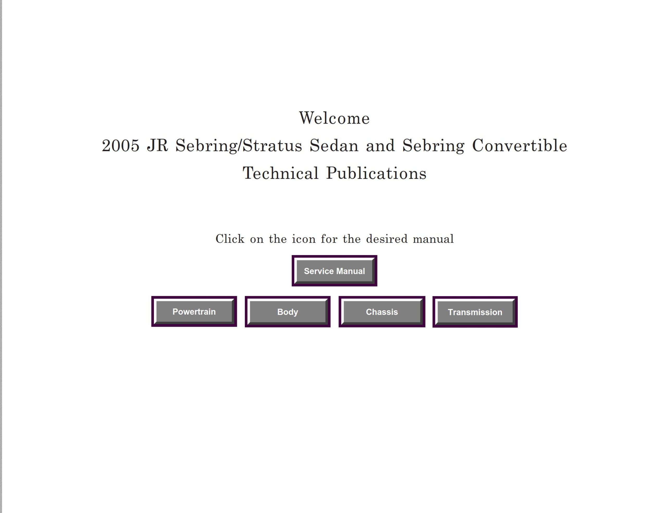 chrysler jr sebring and stratus sedan and sebring convertible 2005 service manual