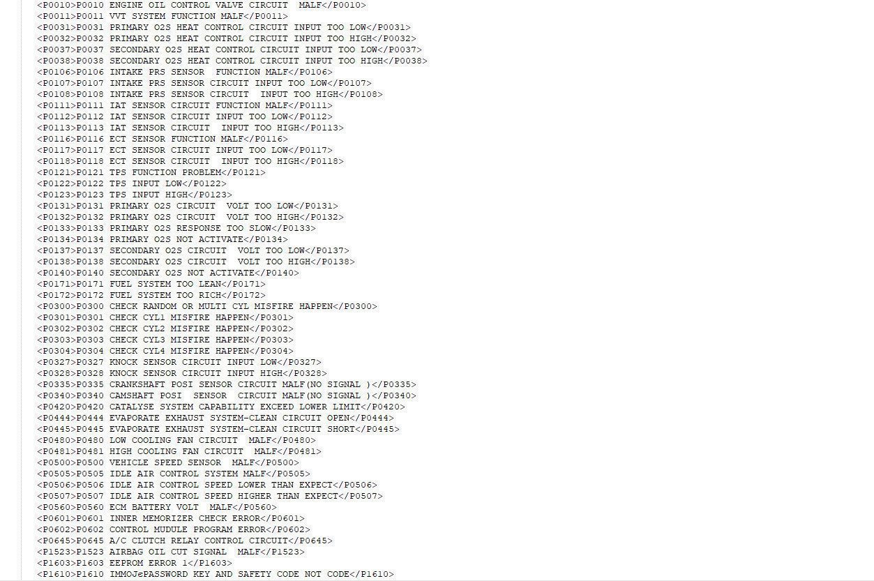geely hitachi engine trouble codes