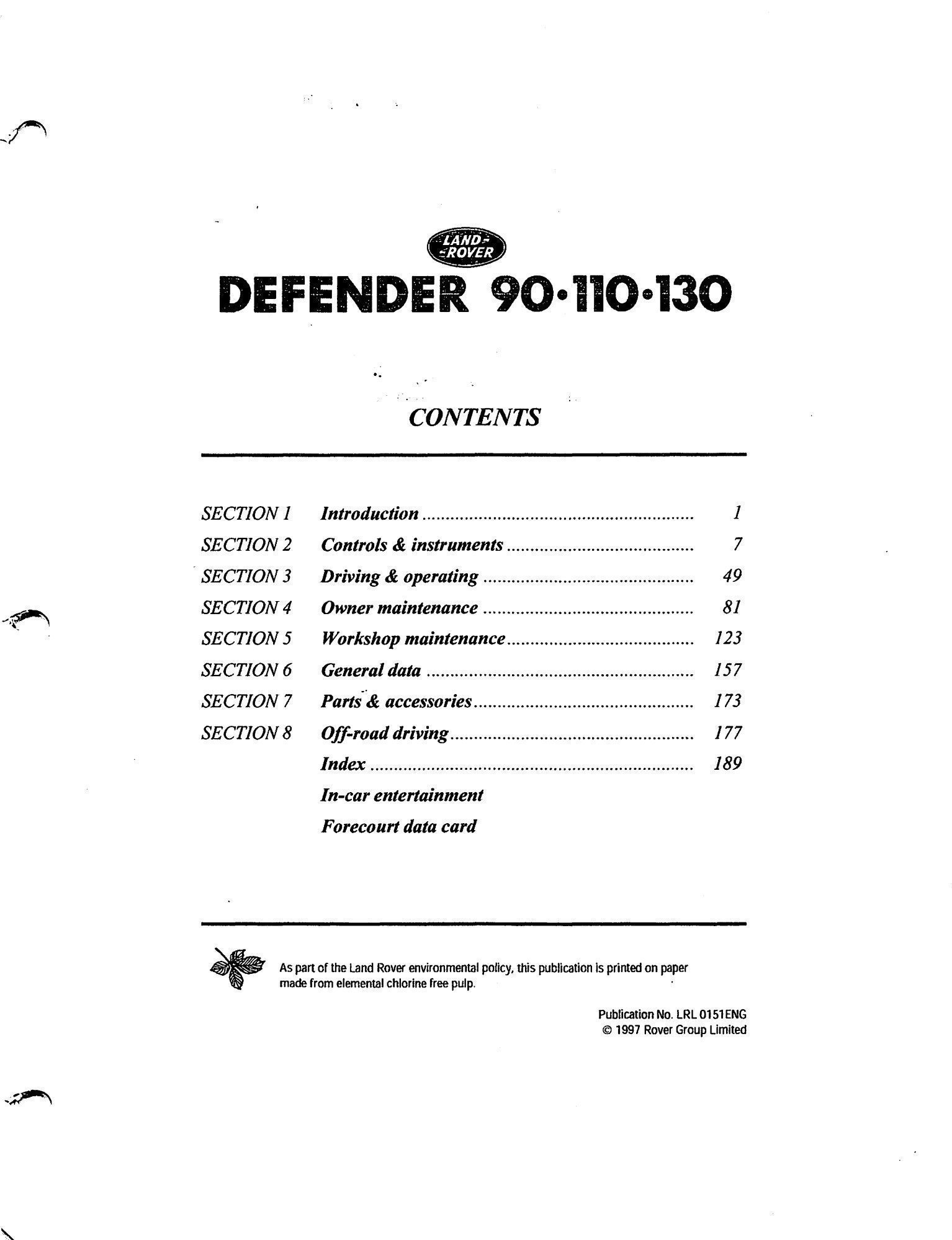 land rover defender 90 110 130 1997 workshop manual lrl 0151 eng