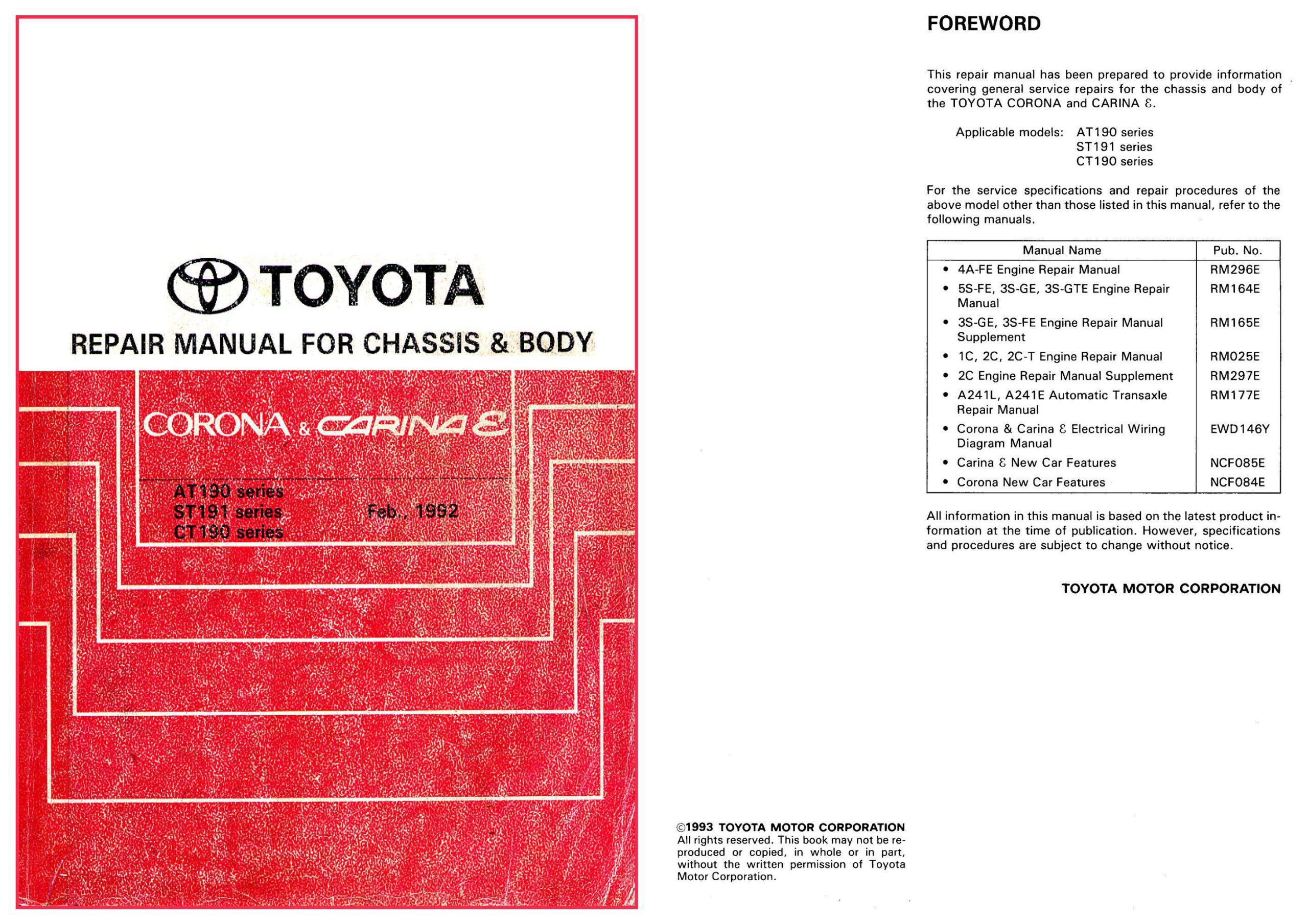 toyota carina corona repair manual for chassis and body