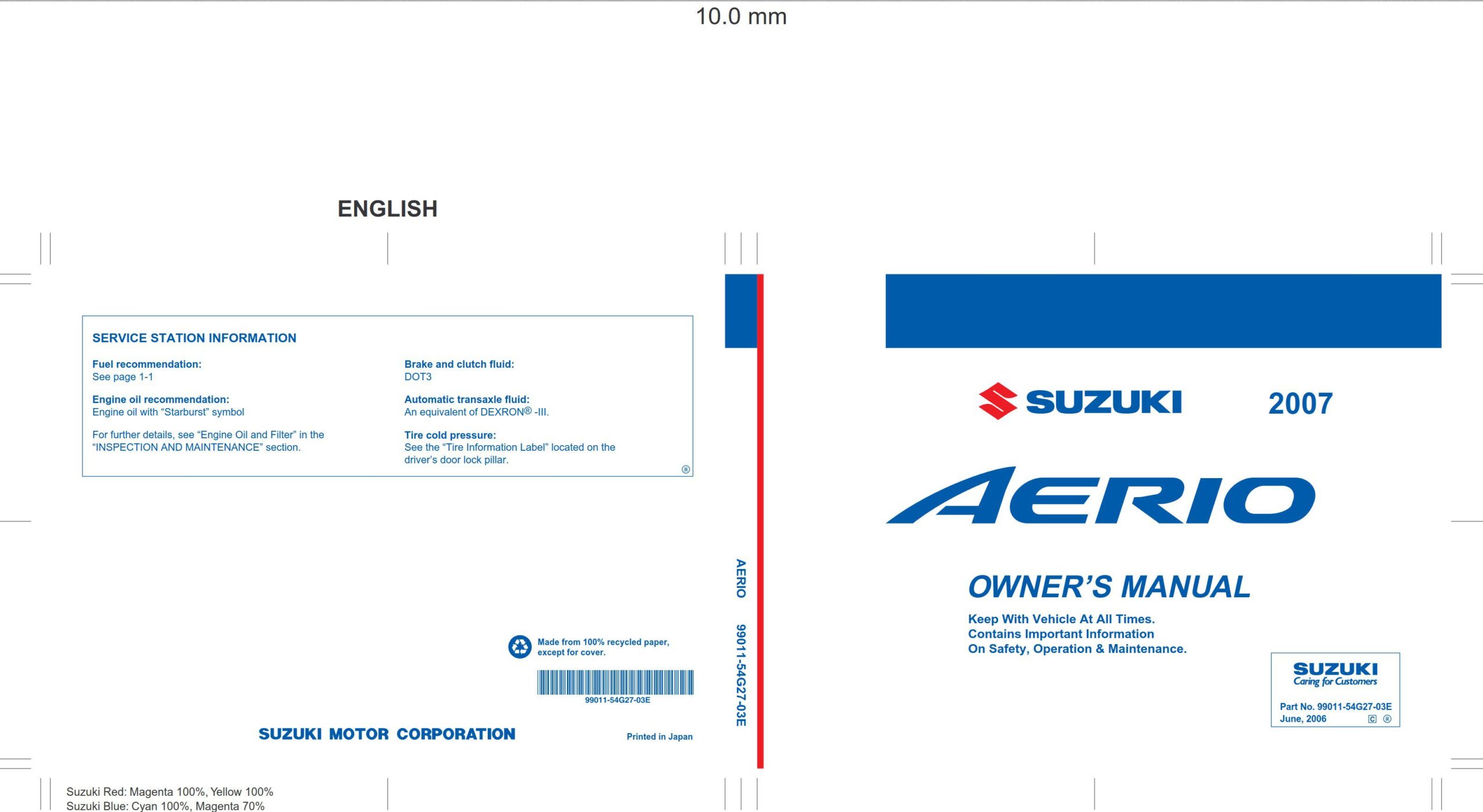 suzuki aerio 2007 owner's manual