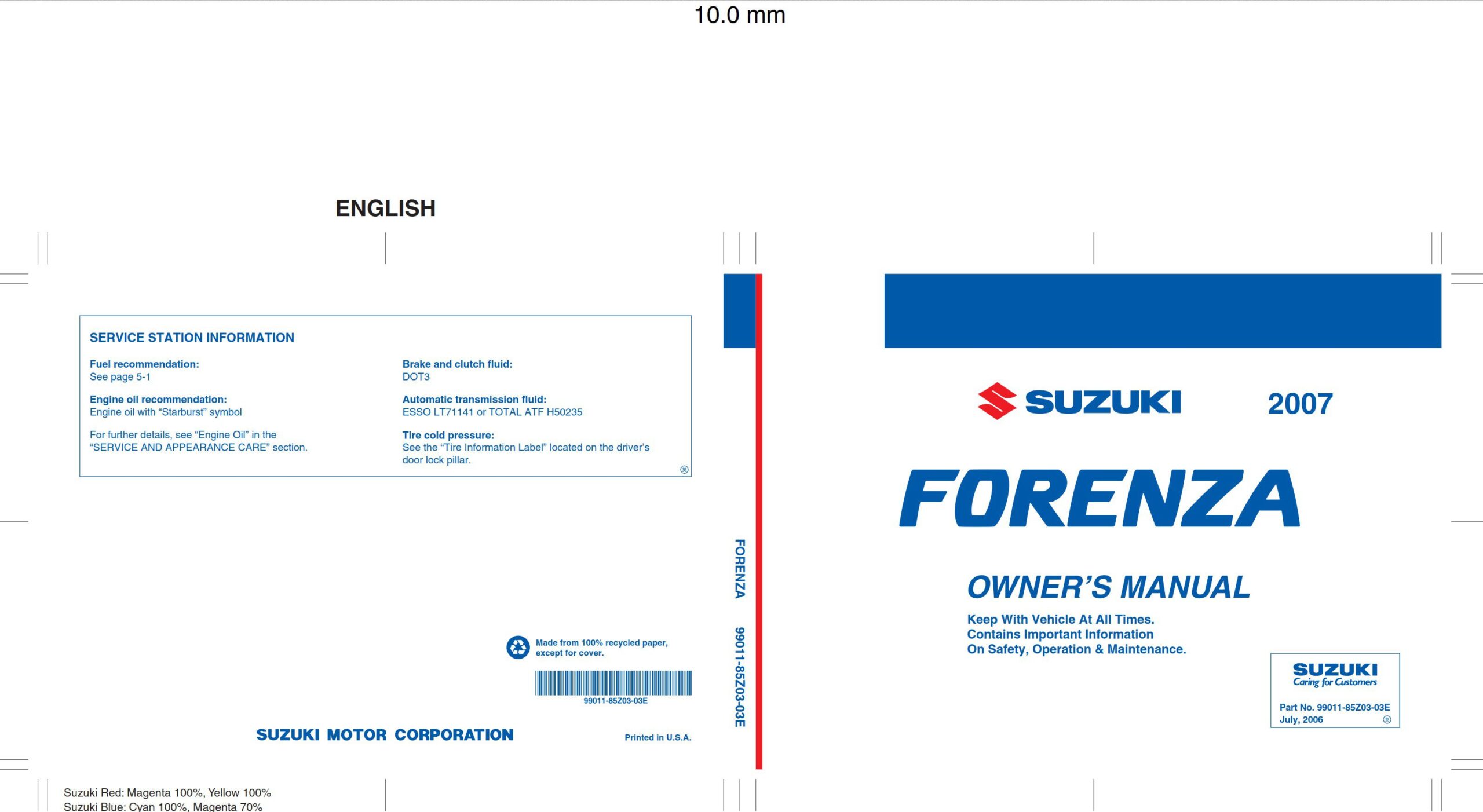 suzuki forenza 2007 owner's manual