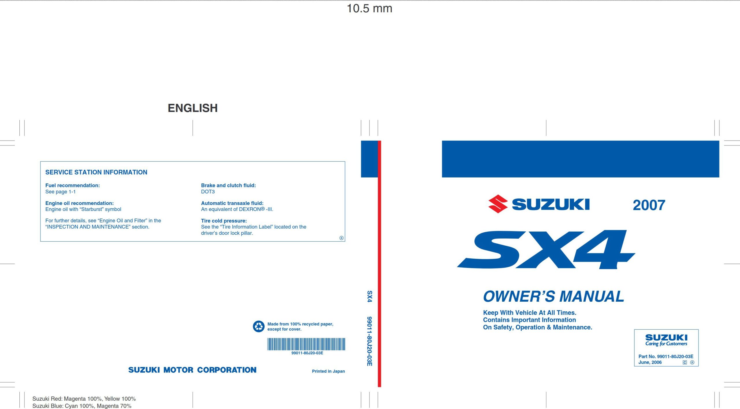 suzuki sx4 2007 owner's manual