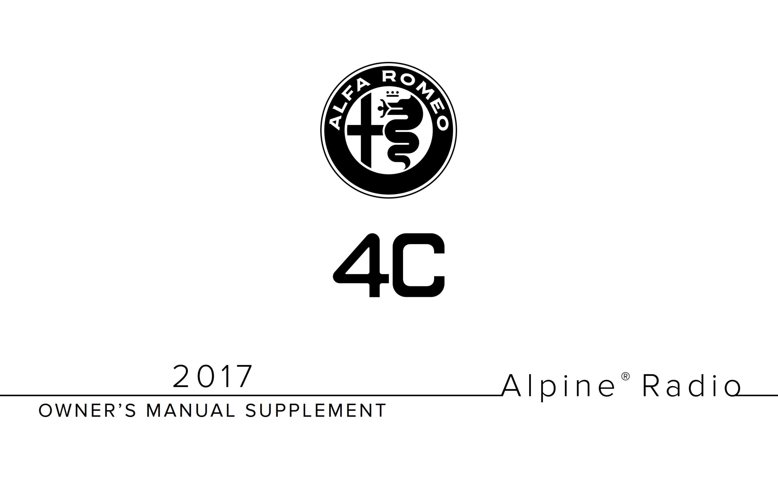 Alfa Romeo 4C Alpine 2017 Radio Book Owner’s Manual