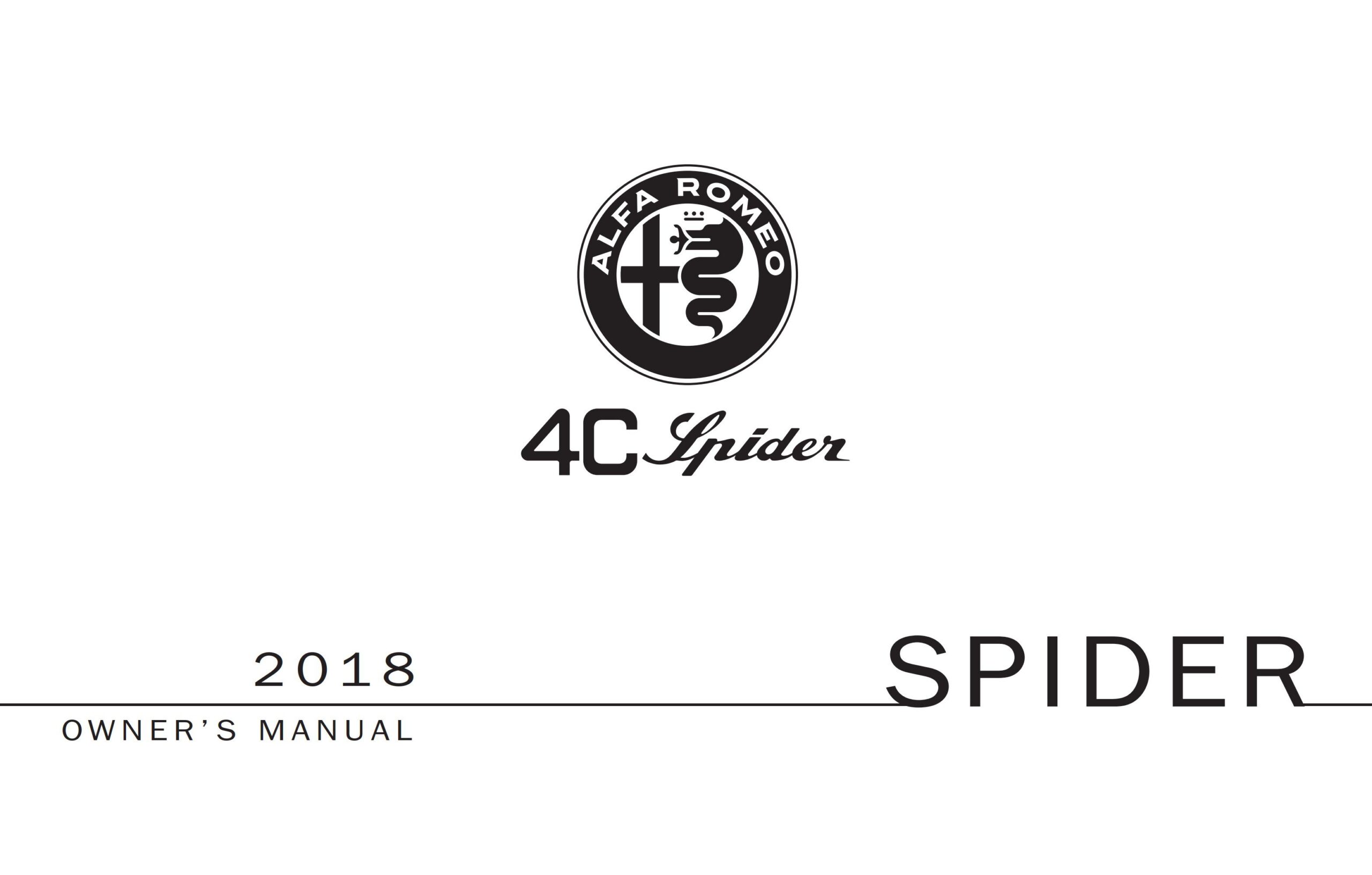 Alfa Romeo 4C Spiser 2018 Owner’s Manual