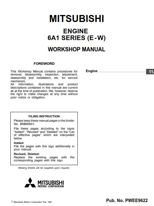 Mitsubishi 6A1 Engine Service Manual Repair | Pdf Free Online