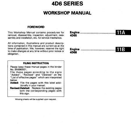 Mitsubishi Engine 4D6 (4D65 & 4D68) Series Service Manual