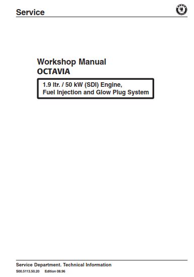 Skoda Octavia Workshop Manual 1.9 ltr. / 50 kW (SDI) Engine, Fuel Injection and Glow Plug System