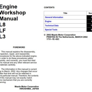Mazda6 2002 Engine L8 LF L3 Workshop Manual
