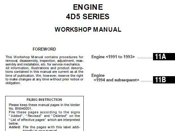 Mitsubishi Engine 4D56 1991-1993 Repair Manual