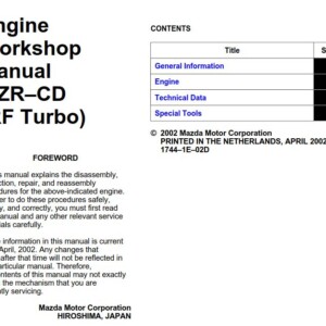 Mazda6 2002 Engine MZR–CD (RF Turbo) Workshop Manual