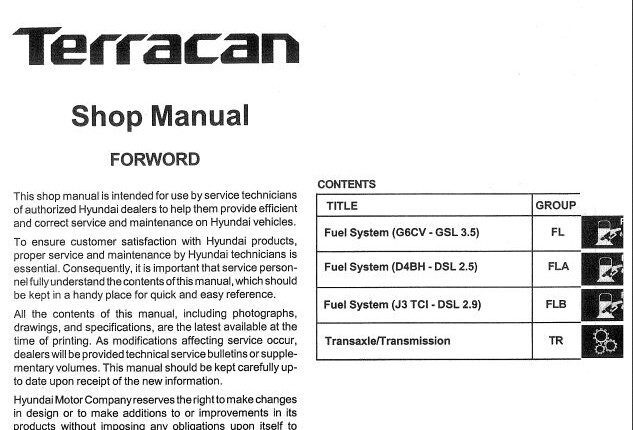 Hyundai Terracan 2005 Shop Manual (AH1S - EG11A)