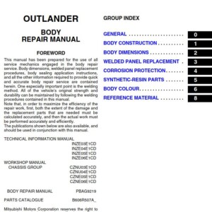 MITSUBISHI OUTLANDER 2006 BODY REPAIR MANUAL (PBAG9219)