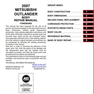MITSUBISHI OUTLANDER 2007 BODY REPAIR MANUAL (MSSP-407B-2007)