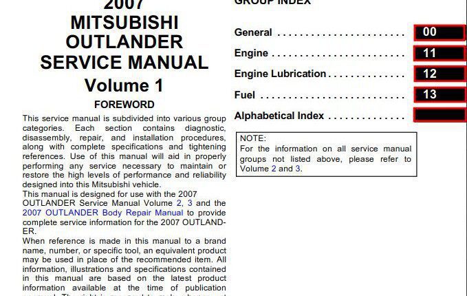 MITSUBISHI OUTLANDER 2007 SERVICE MANUAL (Volume 1, 2, 3)