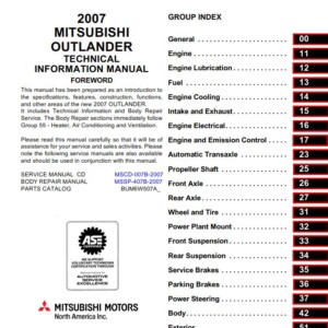 MITSUBISHI OUTLANDER 2007 TECHNICAL INFORMATION MANUAL (MSSP-207B-2007)