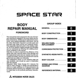 Mitsubishi Space Star 1998 Body Repair Manual