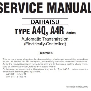 DAIHATSU Type A4Q, A4R Series Automatic Transmission (Electrically-Controlled) Service Manual (NO.9738)