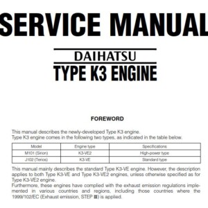 DAIHATSU TYPE K3 ENGINE SERVICE MANUAL (NO.9737, NO. 9237)