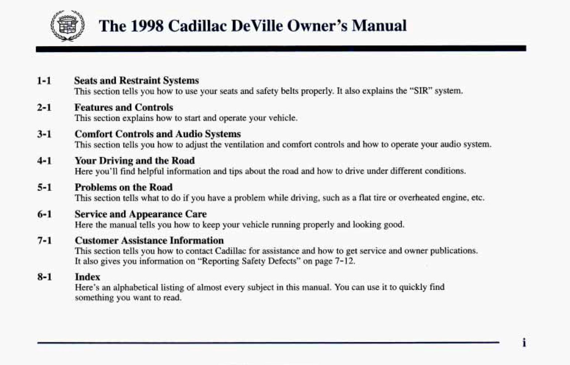 1995 CADILLAC DEVILLE OWNERS MANUAL visual data 5