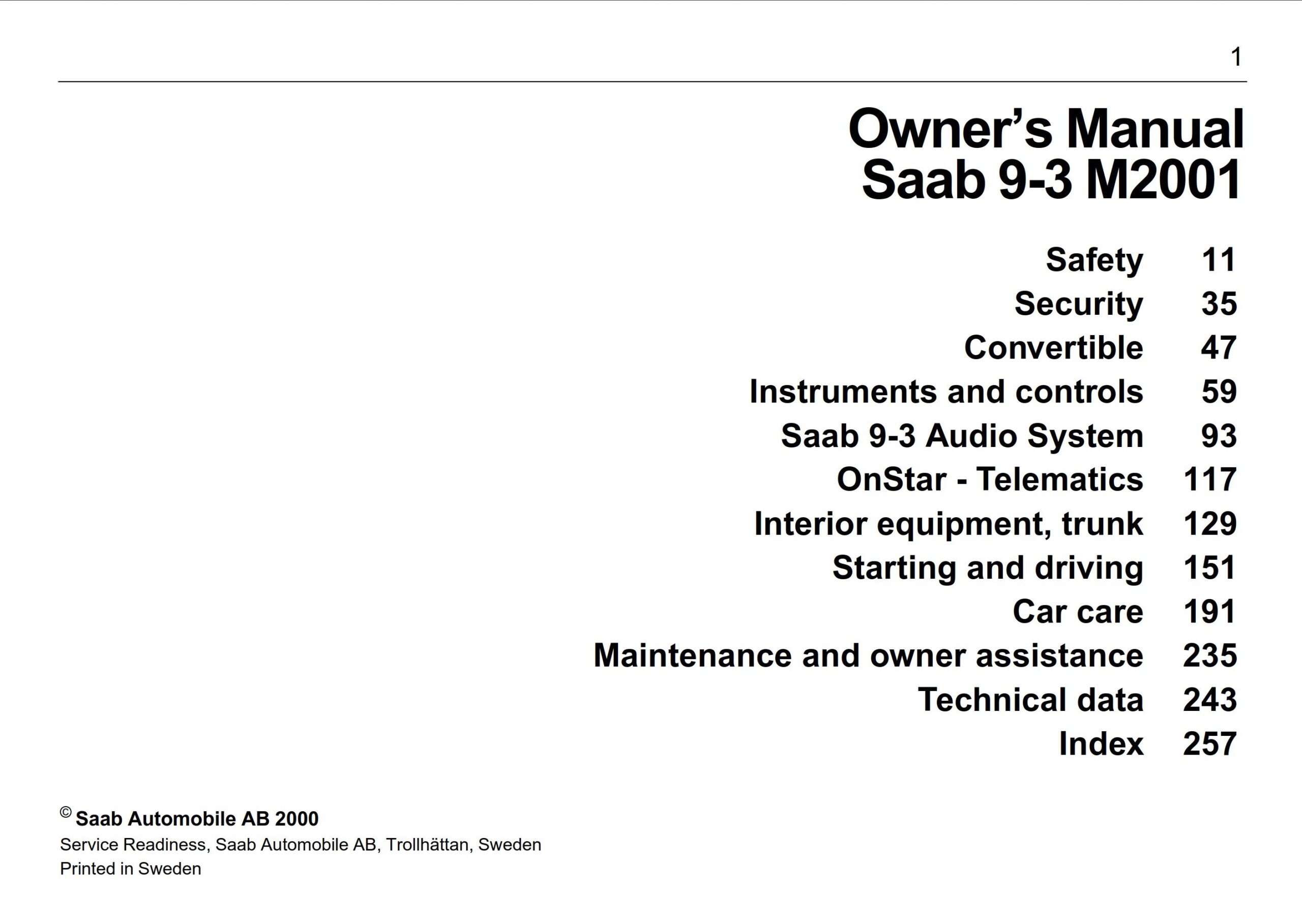 2001 SAAB 9 3 OWNERS MANUAL visual data 3