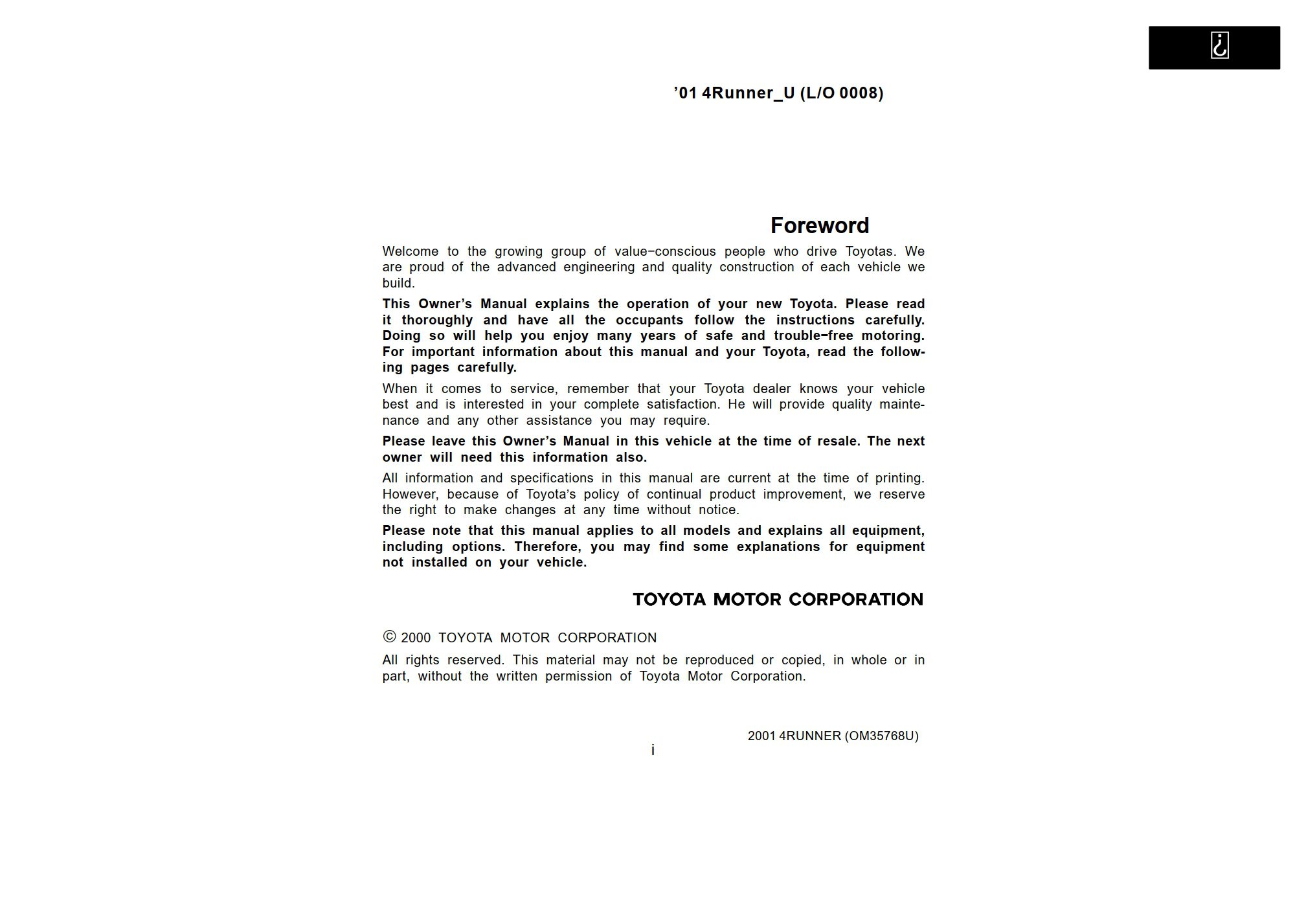 2004 Toyota 4Runner Owner's Manual User Guide - Bishko Publishing (Part 14936)