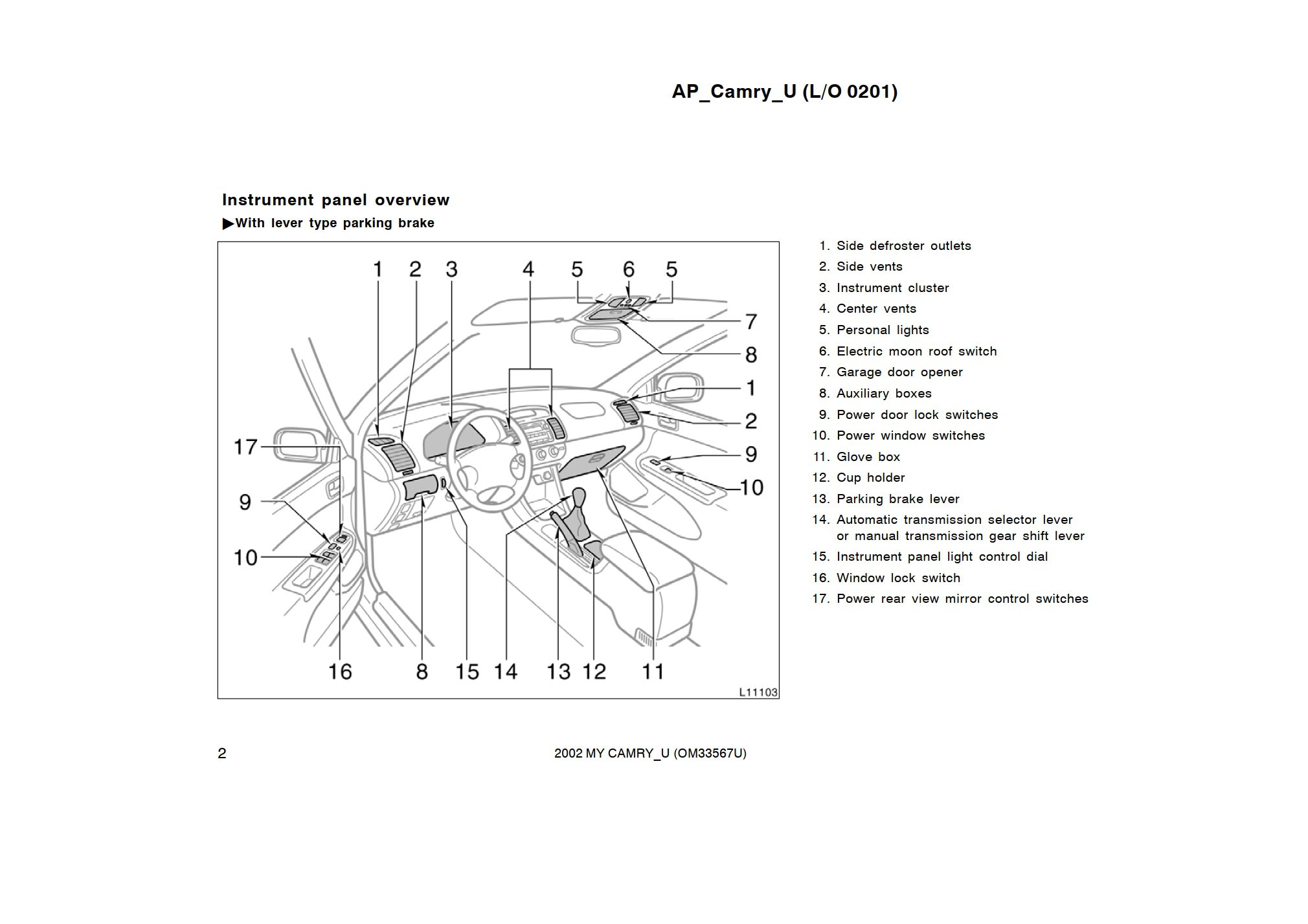 2002 TOYOTA CAMRY MAINTENANCE MANUAL visual data 5