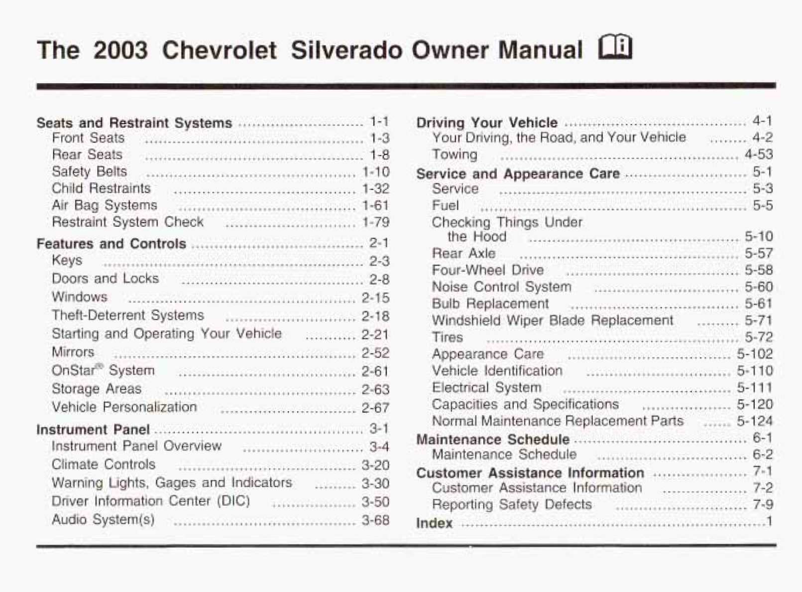 2003 Chevrolet Silverado Owner's Manual intelligence overview