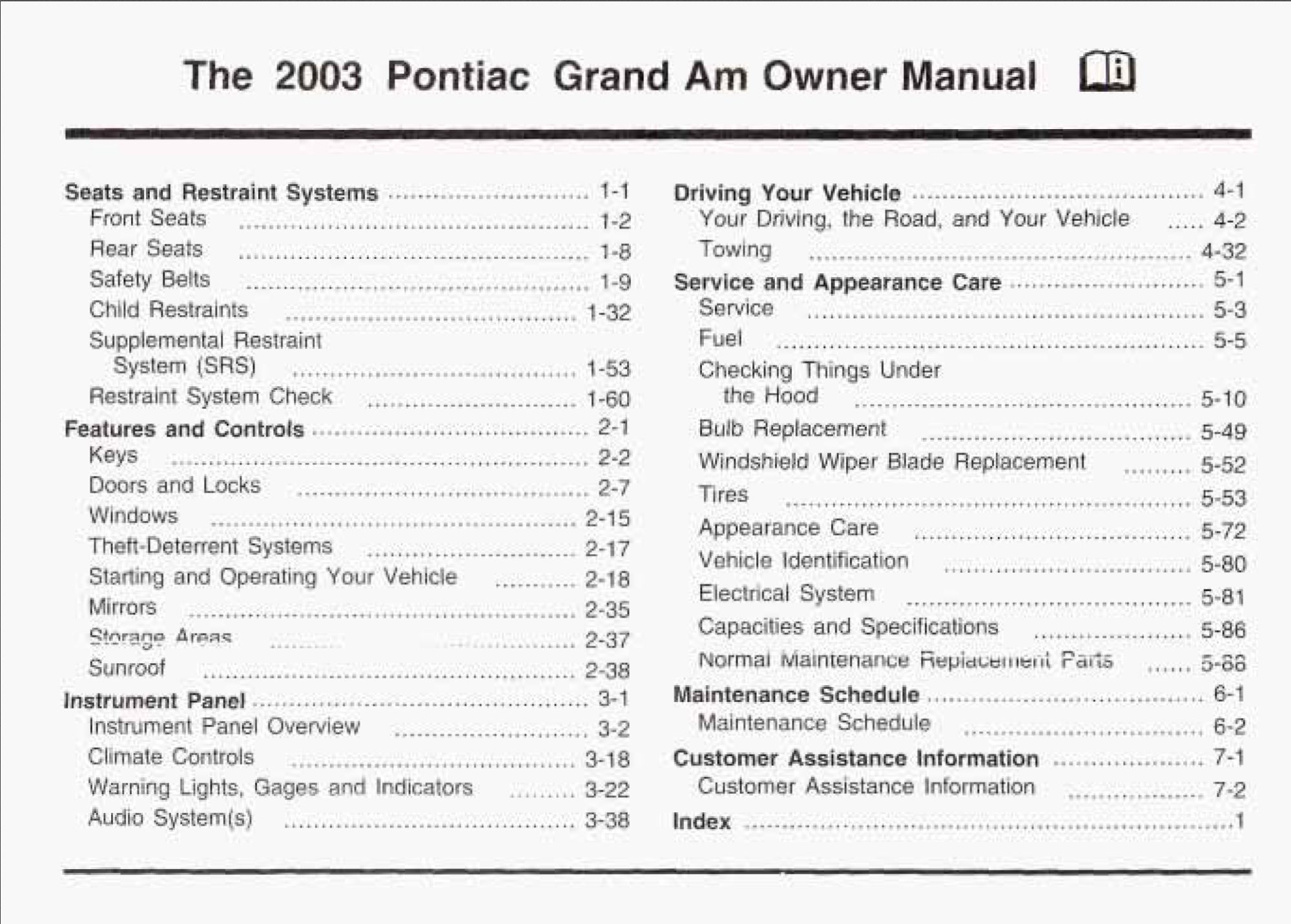 2003 Pontiac Grand Am Owner's Manual DIY & Guides