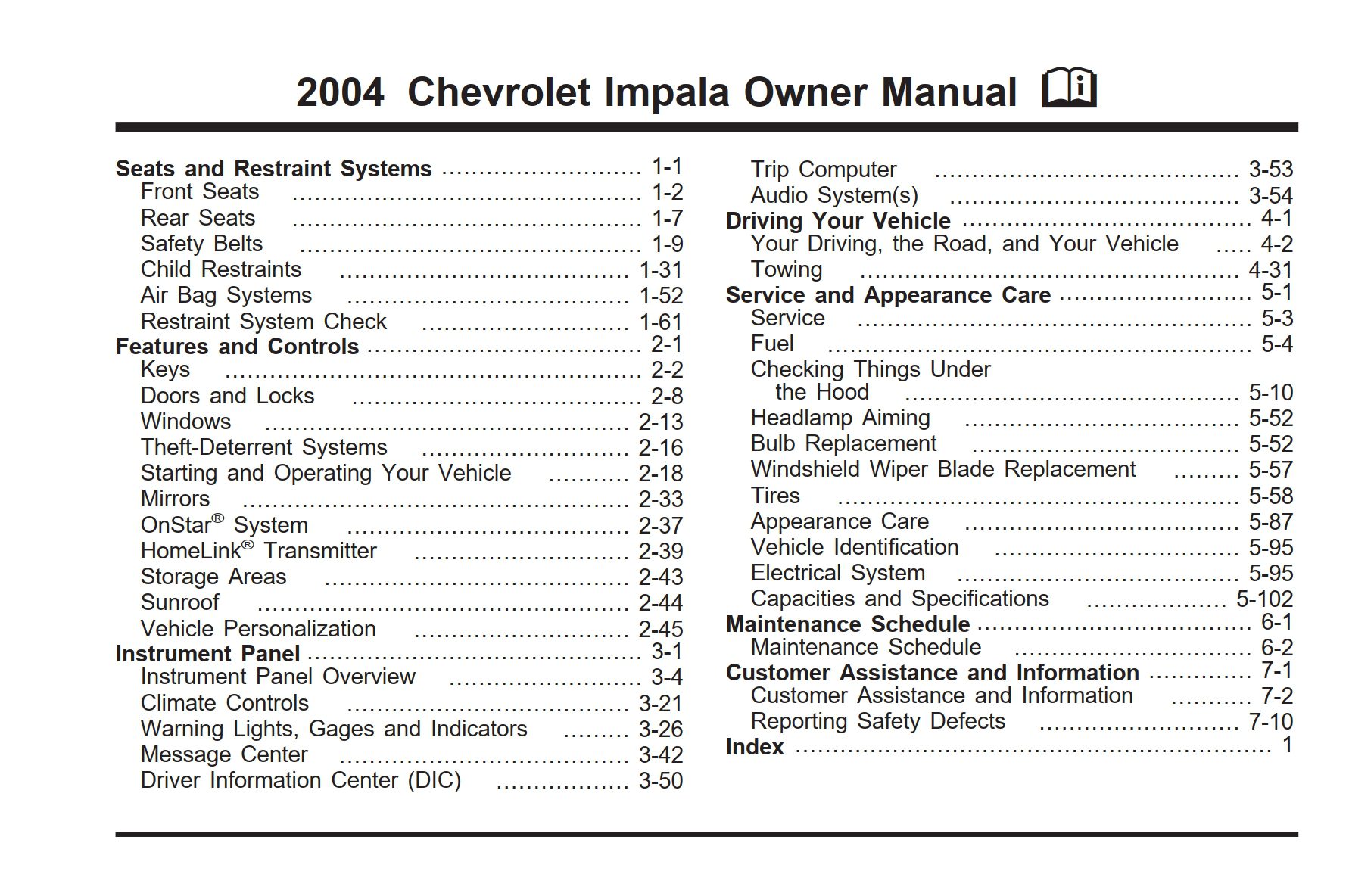 2004 Chevrolet Impala Owner's Manual DIY & Guides