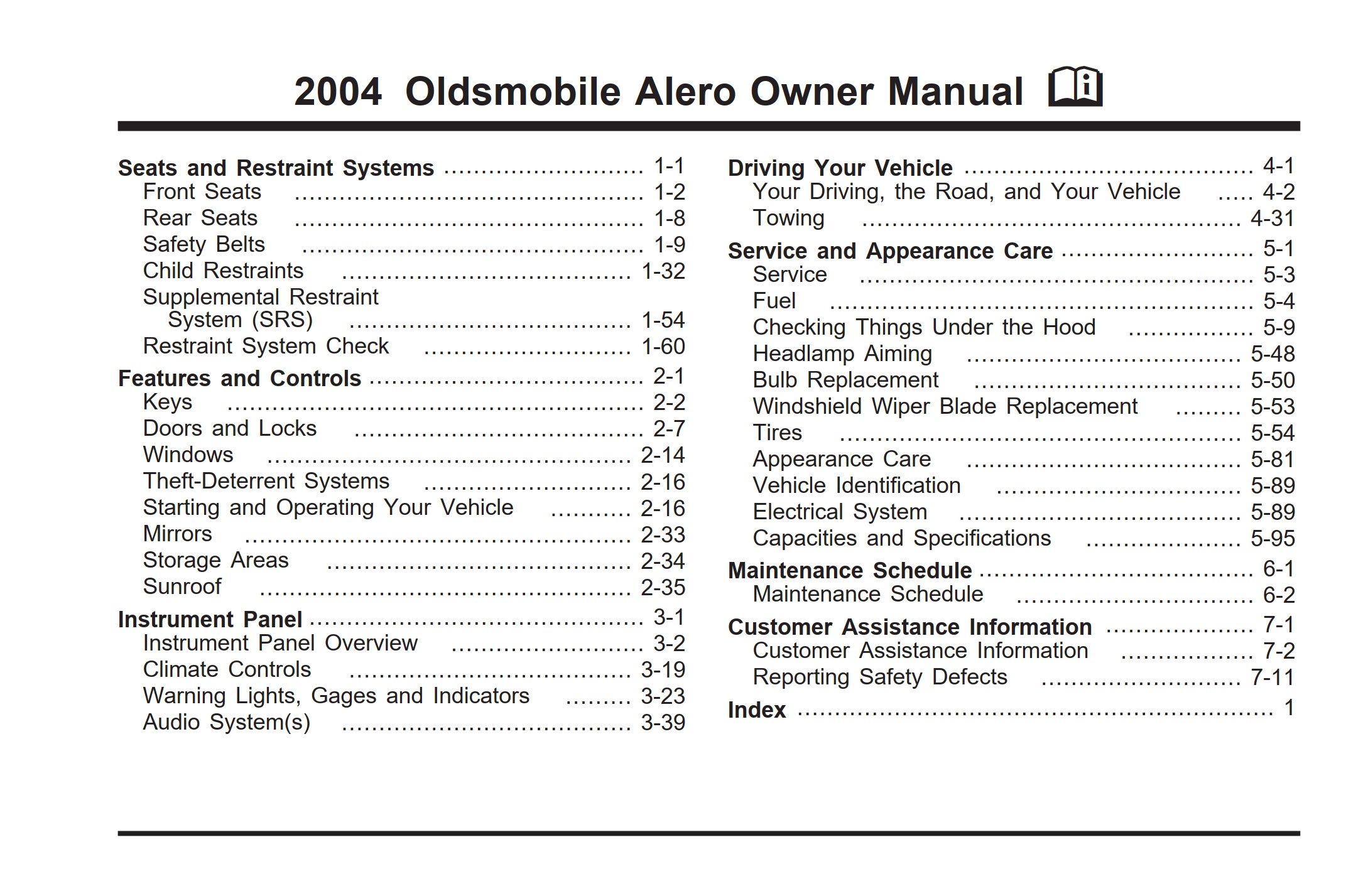 2004 Oldsmobile Alero Owner's Manual DIY & Guides