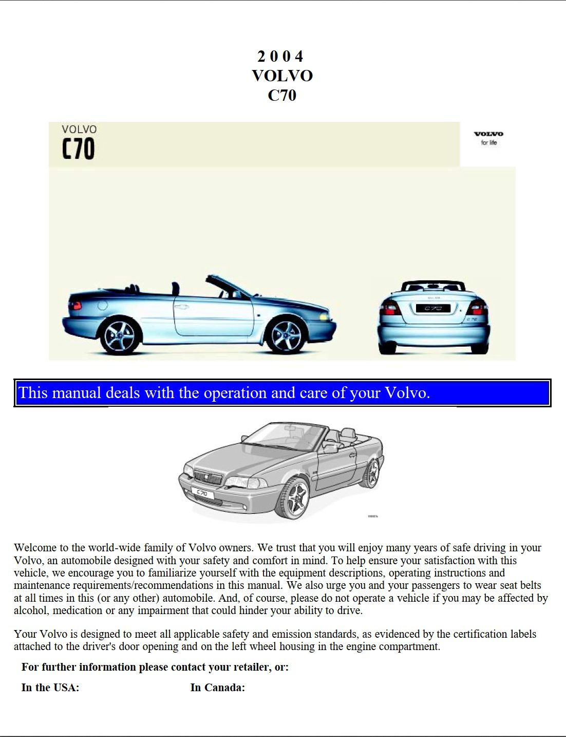 2004 Volvo C70 Owner's Manual DIY & Guides